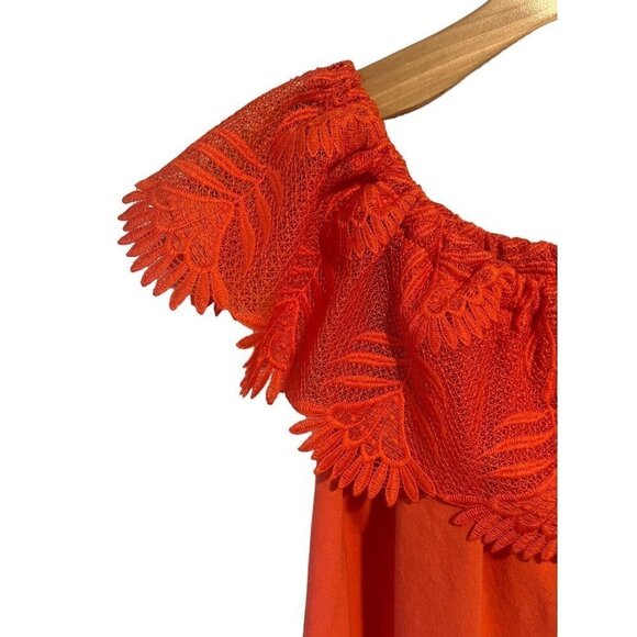 A NEW DAY Coral/Orange Off The Shoulder Top Lace Flower Floral Neckline Size XS - Picture 2 of 7